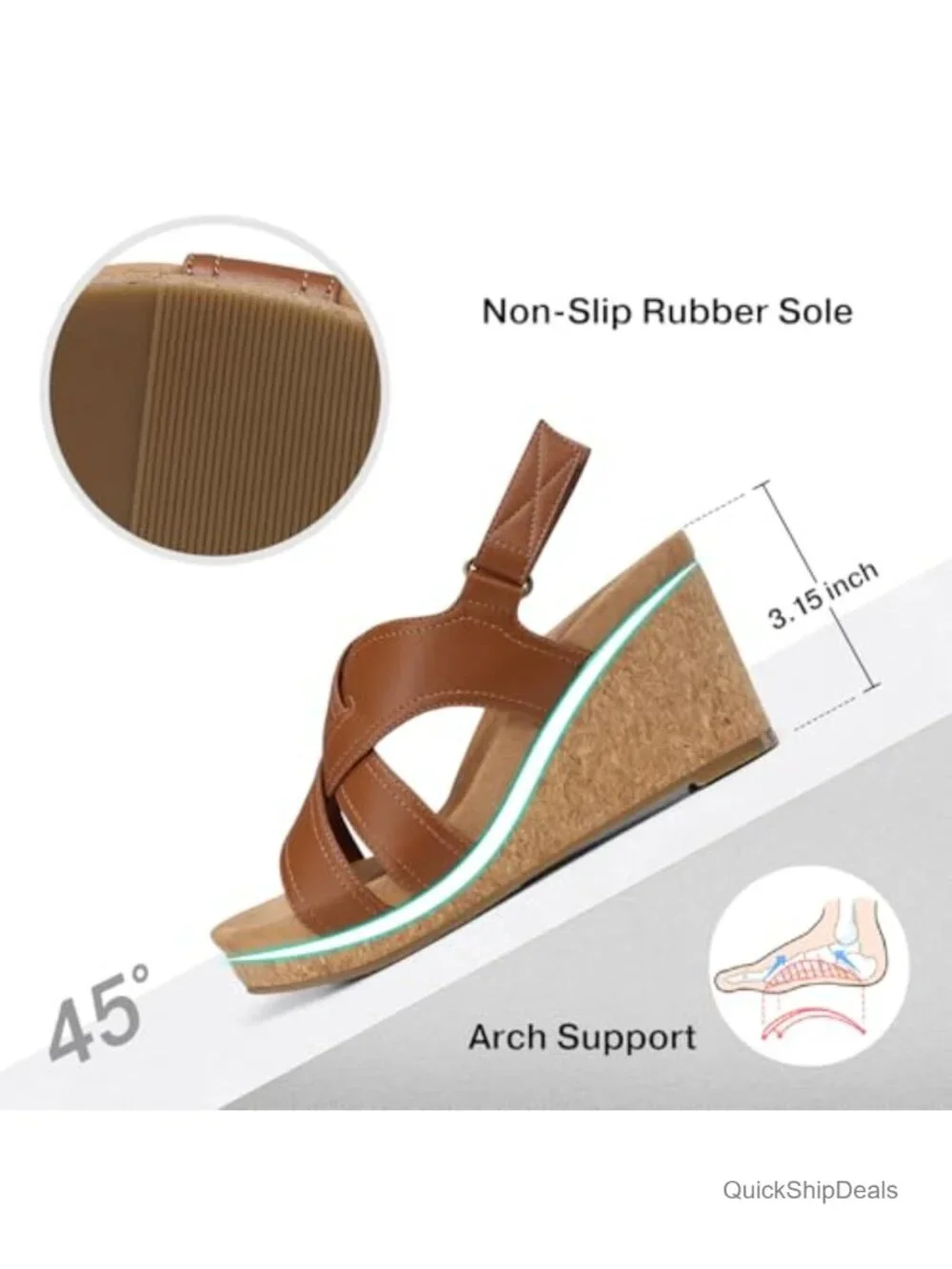 Wedge Sandals for Women Dressy Summer Comfortable Platform Arch Support Cork
